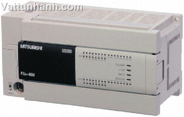PLC, FX3U, CPU base unit, 24x24Vdc I/P, 24xrelay O/P, 100/240Vac